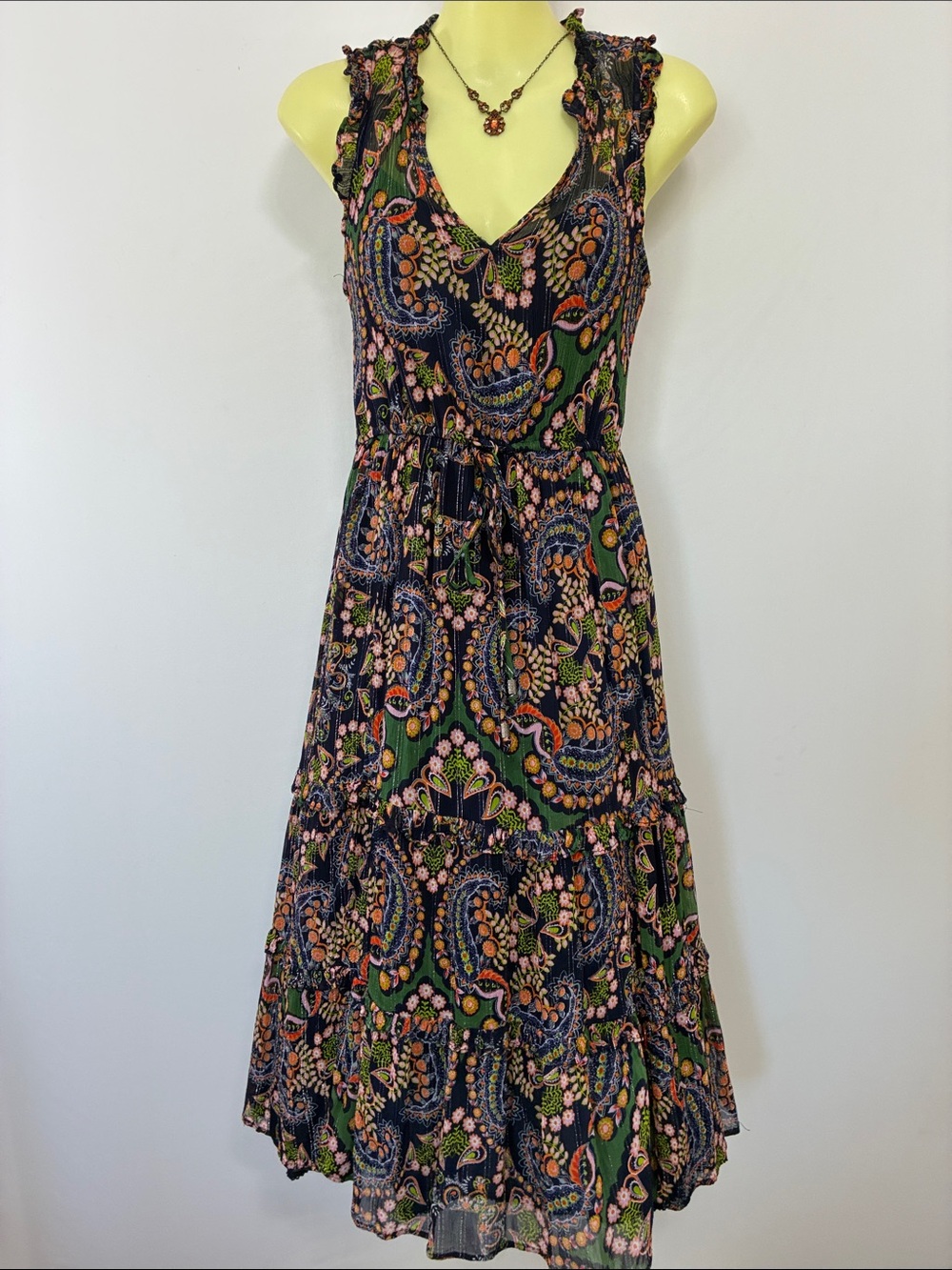 Anthropologie Dress “Harlyn” Floral Metallic Midi NWOT Sz 4